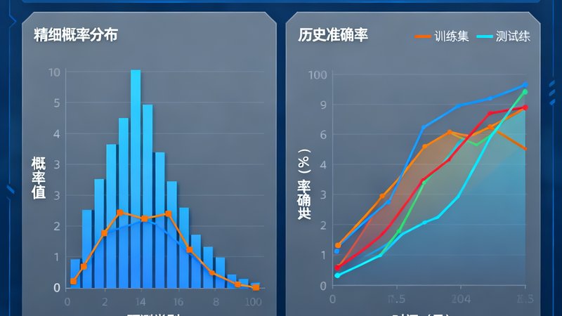 AI预测功能V3.0版本界面截图，展示更精细的概率分布图和历史准确率对比曲线